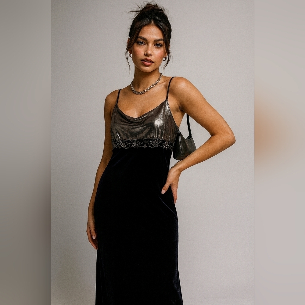 Vtg Y2K Velvet Floral Fairy Prom Maxi Gown Size 11/12 US M Whimsical Tiered